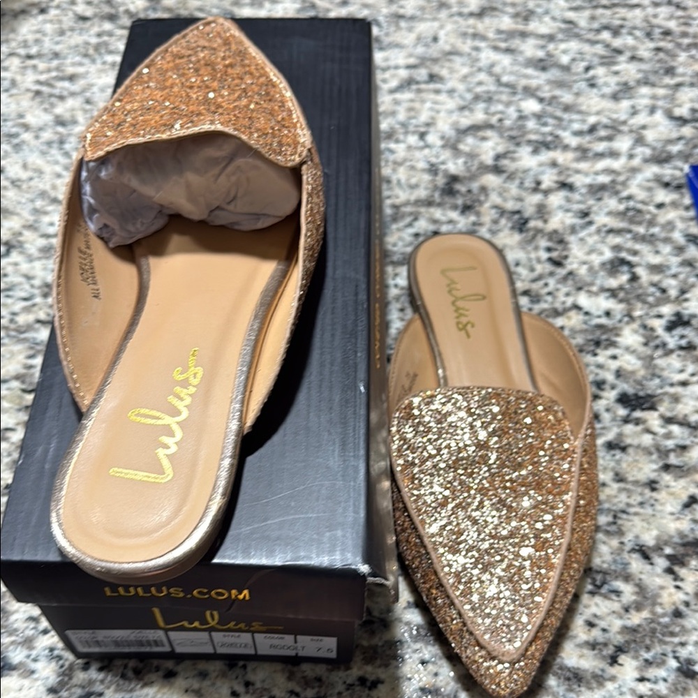 Lulu's Gold Glitter Women's Mules